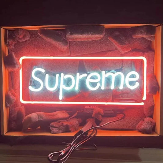 Light Up Spreme Sign - Vintage style Handmade Glass Neon Lamps - Bar/Business Logo decor 14"x8"