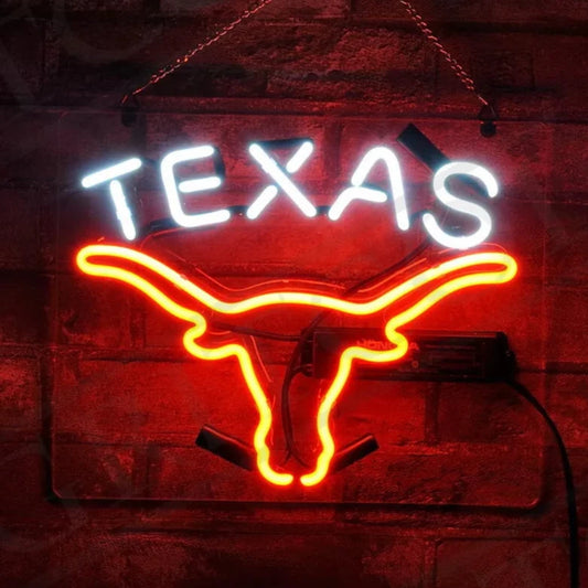 Light Up TEXAS Football Longhorns Sports Sign - Vintage style Handmade Glass Neon Lamps - Bar/Business Logo decor 12"x10"