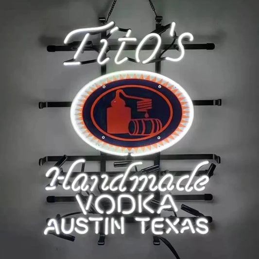 Light Up Tito's Handmade Vodka Austin Texas Sign - Vintage style Handmade Glass Neon Lamps - Bar/Business Logo decor 19"x15"