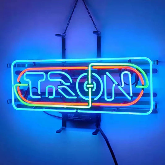 Light Up Tron Arcade Game Room Sign - Vintage style Handmade Glass Neon Lamps - Bar/Business Logo decor 19"x12"