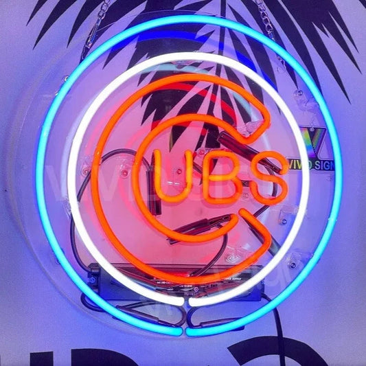 Light Up Chicago Baseball Sports Cubs Sign - Vintage style Handmade Glass Neon Lamps - Bar/Business Logo decor 12"