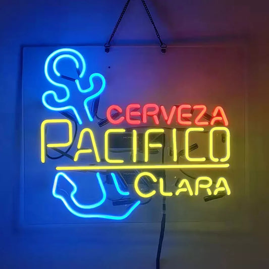 Light Up Anchor Cerveza Pacifico Beer Sign - Vintage style Handmade Glass Neon Lamps - Bar/Business Logo decor 19"x15"