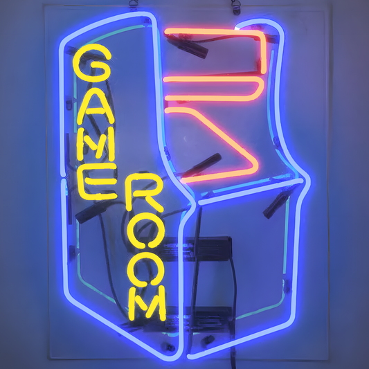 Light Up Arcade Machine Game Room Sign - Vintage style Handmade Glass Neon Lamps - Bar/Business Logo decor 19"x15"