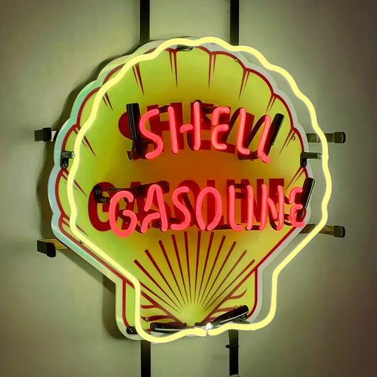 Light Up Shell Oil Gasoline Station Auto Car Sign - Vintage style Handmade Glass Neon Lamps - Bar/Business Logo decor 19"x15"