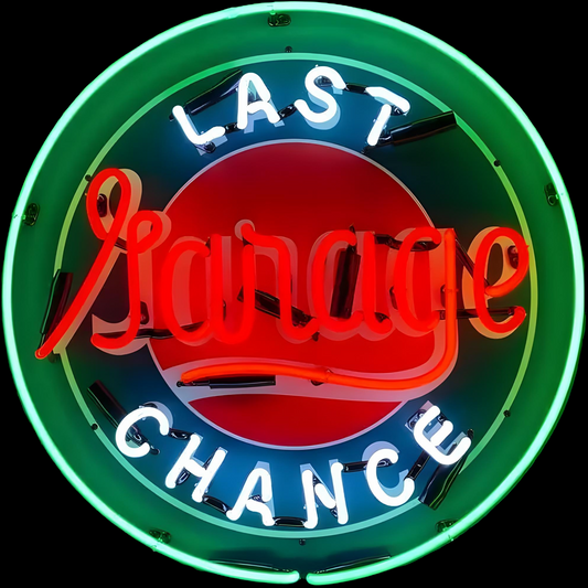 Light Up Garage LAST CHANCE Auto Car Sign - Vintage style Handmade Glass Neon Lamps - Bar/Business Logo decor 24"x24"