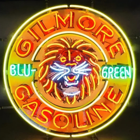 Light Up Gilmore Gas Gasoline Oil Blu Green Lion Sign - Vintage style Handmade Glass Neon Lamps - Bar/Business Logo decor 24"x24"