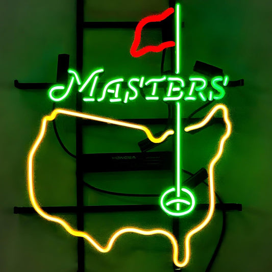 Light Up Tournament Golf Masters Flag USA Map Sign - Vintage style Handmade Glass Neon Lamps - Bar/Business Logo decor 19"x15"