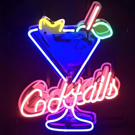 Light Up Cocktails Martini Bar Drink Cup Beer Sign - Vintage style Handmade Glass Neon Lamps - Bar/Business Logo decor 17"x14"