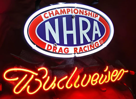 Light Up NHRA Drag Racing Budweiser Beer Sign - Vintage style Handmade Glass Neon Lamps - Bar/Business Logo decor 17"x14"