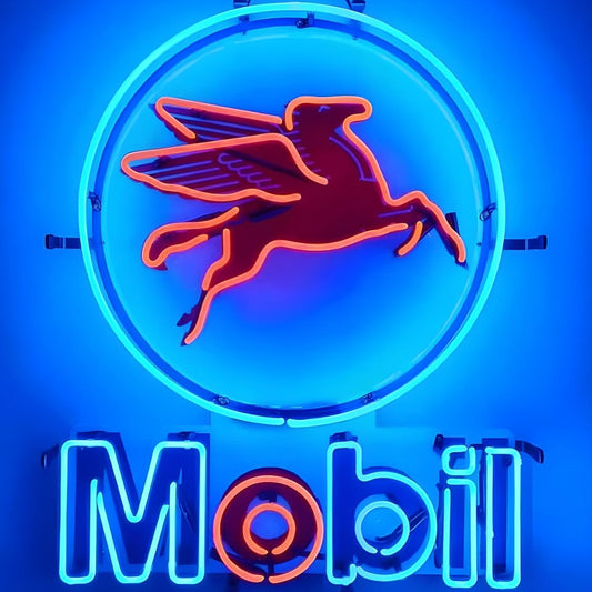 Light Up Mobil Pegasus Gas Oil Gasoline Station Car Auto Sign - Vintage style Handmade Glass Neon Lamps - Bar/Business Logo decor 19"x15"