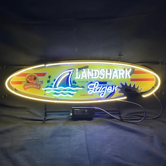 Light Up Landshark Lager Margaritaville Surfboard Sign - Vintage style Handmade Glass Neon Lamps - Bar/Business Logo decor 36"x16"