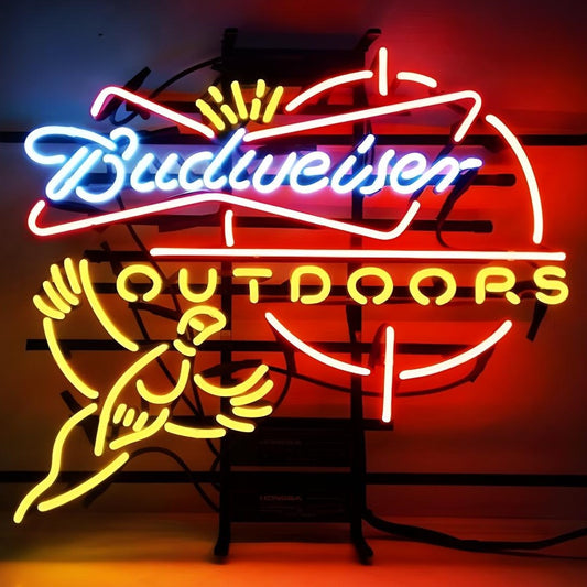 Light Up Budweiser Outdoors Bird Sign - Vintage style Handmade Glass Neon Lamps - Bar/Business Logo decor 24"x20"