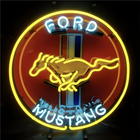 CUSTOM REQUEST - Light Up Ford Horse MUSTANG Car Auto Garage Sign - Vintage style Handmade Glass Neon Lamps - Bar/Business Logo decor 16"