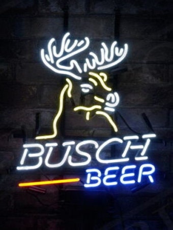 Light Up Busch Beer Deer Sign - Vintage style Handmade Glass Neon Lamps - Bar/Business Logo decor 17"