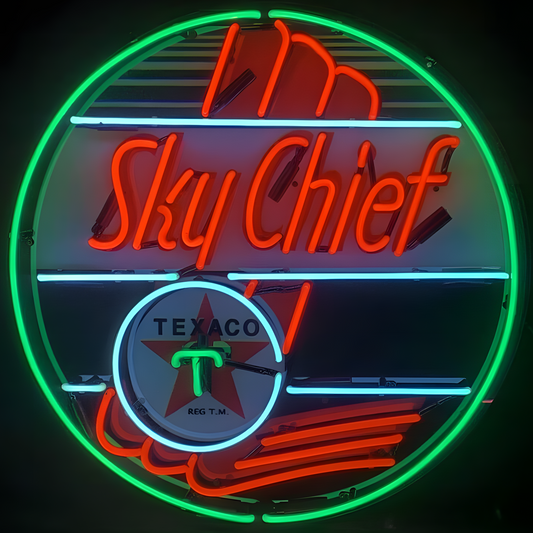 Light Up Sky Chief Texaco Gasoline Sign - Vintage style Handmade Glass Neon Lamps - Bar/Business Logo decor 24"