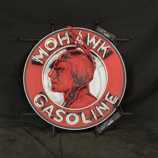 Light Up Mohawk Gasoline Sign - Vintage style Handmade Glass Neon Lamps - Bar/Business Logo decor 24"