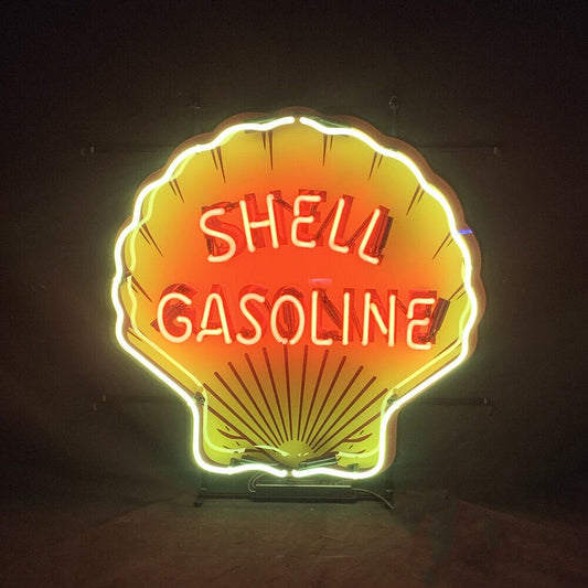 Light Up Shell Gasoline Sign - Vintage style Handmade Glass Neon Lamps - Bar/Business Logo decor 24"