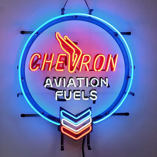 Light Up Chevron Aviation Fuels Sign - Vintage style Handmade Glass Neon Lamps - Bar/Business Logo decor 24"x20"