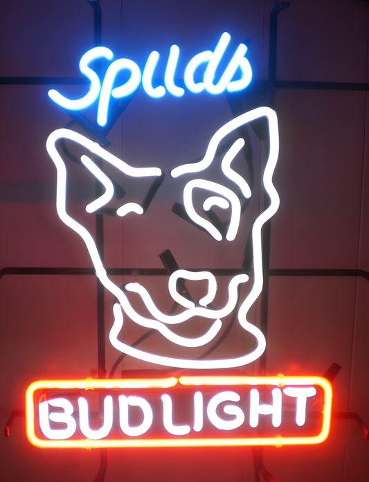 Light Up Spuds Mackenzie Bud Light Sign - Vintage style Handmade Glass Neon Lamps - Bar/Business Logo decor 17"x14"