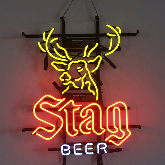 Light Up Stag Beer Deer Sign - Vintage style Handmade Glass Neon Lamps - Bar/Business Logo decor 19"