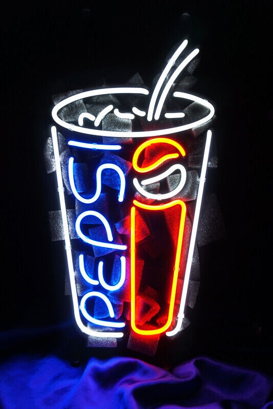 Light Up Pepsi Cola Cup Sign - Vintage style Handmade Glass Neon Lamps - Bar/Business Logo decor 11"x16"