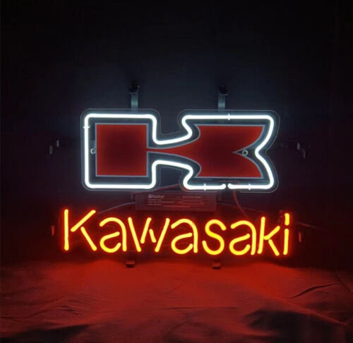 Light Up Kawasaki K Sign - Vintage style Handmade Glass Neon Lamps - Bar/Business Logo decor 14"