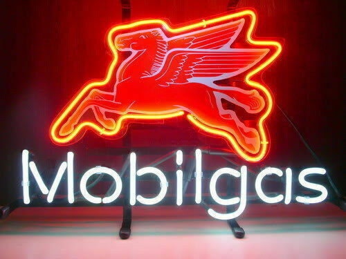 Light Up Mobilgas Pegasus Sign - Vintage style Handmade Glass Neon Lamps - Bar/Business Logo decor 14"