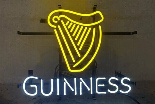 Light Up Guinness Harp Beer Sign - Vintage style Handmade Glass Neon Lamps - Bar/Business Logo decor 17"x16"