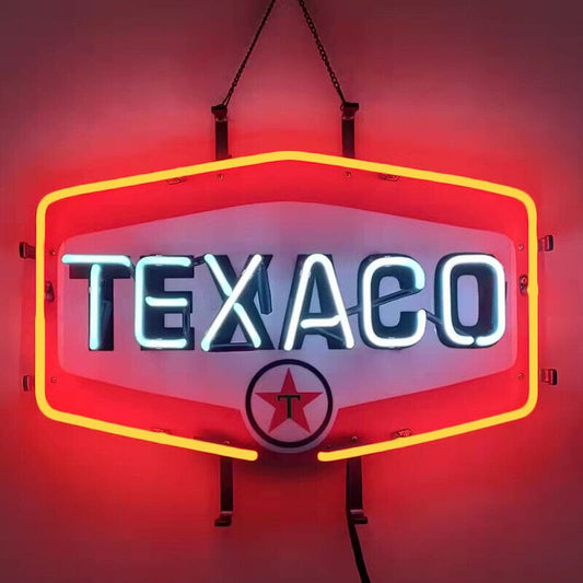 Light Up Texaco Gasoline Sign - Vintage style Handmade Glass Neon Lamps - Bar/Business Logo decor 19"