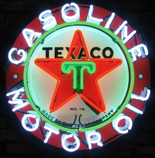 Light Up Texaco Gasoline Sign - Vintage style Handmade Glass Neon Lamps - Bar/Business Logo decor 24"