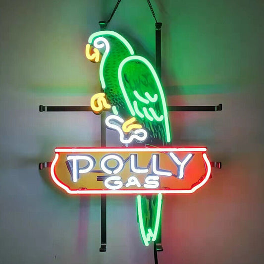 Light Up Polly Gas Parrot Sign - Vintage style Handmade Glass Neon Lamps - Bar/Business Logo decor 19"