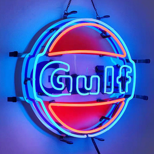 Light Up Gulf Gasoline Sign - Vintage style Handmade Glass Neon Lamps - Bar/Business Logo decor 19"