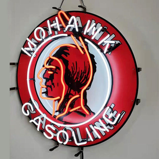 Light Up Mohawk Gasoline Sign - Vintage style Handmade Glass Neon Lamps - Bar/Business Logo decor 18"