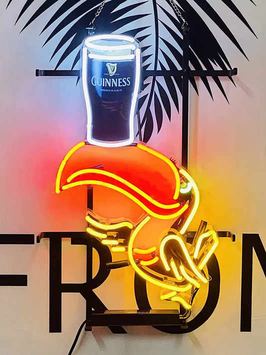 Light Up Guinness Toucan Beer Sign - Vintage style Handmade Glass Neon Lamps - Bar/Business Logo decor 17"x14"