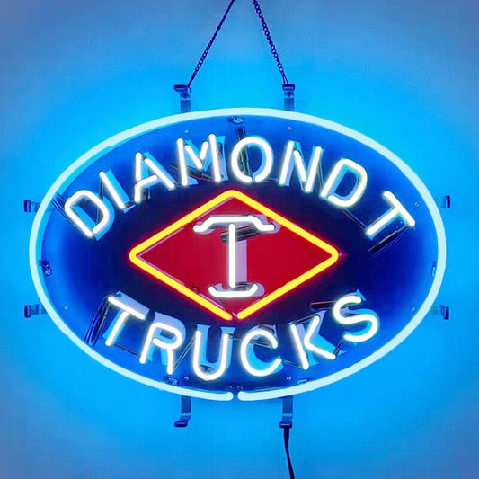 Light Up Diamond T Trucks Sign - Vintage style Handmade Glass Neon Lamps - Bar/Business Logo decor