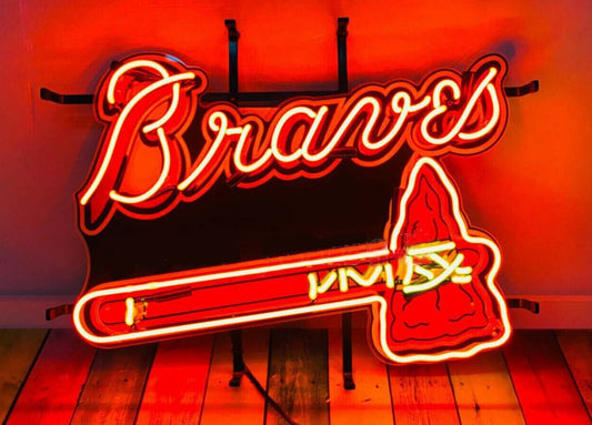 Light Up Braves Sports Baseball Sign - Vintage style Handmade Glass Neon Lamps - Bar/Business Logo decor 19"x15"