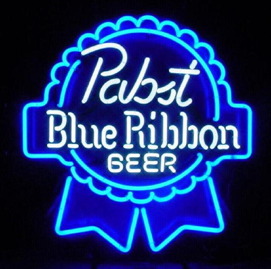 Light Up Pabst Blue Ribbon Sign - Vintage style Handmade Glass Neon Lamps - Bar/Business Logo decor 19"x15"