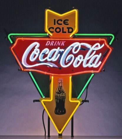 Light Up Drink Ice Cold Coca Cola Bottle Sign - Vintage style Handmade Glass Neon Lamps - Bar/Business Logo decor 19"x15"