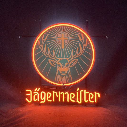 Light Up Jagermeister Deer Cross Stag Beer Sign - Vintage style Handmade Glass Neon Lamps - Bar/Business Logo decor 24"