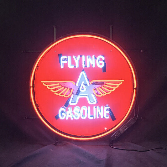 Light Up Flying A Gasoline Sign - Vintage style Handmade Glass Neon Lamps - Bar/Business Logo decor 24"