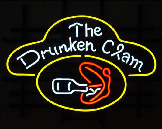 Light Up The Drunken Clam Sign - Vintage style Handmade Glass Neon Lamps - Bar/Business Logo decor 19"