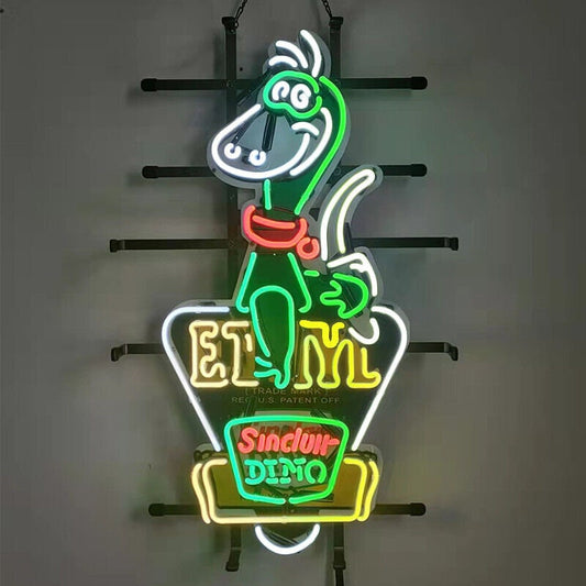 Light Up Sinclair Dino Gasoline Sign - Vintage style Handmade Glass Neon Lamps - Bar/Business Logo decor 24"x15"