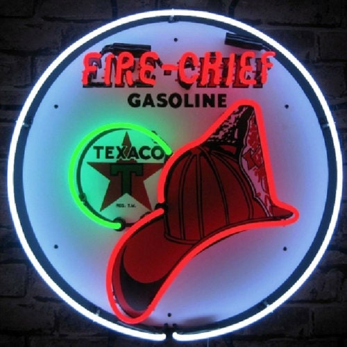 Light Up Texaco Fire Chief Gasoline Sign - Vintage style Handmade Glass Neon Lamps - Bar/Business Logo decor 18"