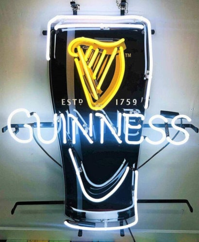 Light Up Guinness Beer Sign - Vintage style Handmade Glass Neon Lamps - Bar/Business Logo decor 19"