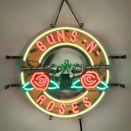 Light Up Guns N Roses Sign - Vintage style Handmade Glass Neon Lamps - Bar/Business Logo decor 19"x15"