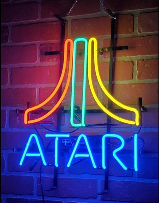 Light Up Atari Game Room Sign - Vintage style Handmade Glass Neon Lamps - Bar/Business Logo decor 14"x10"