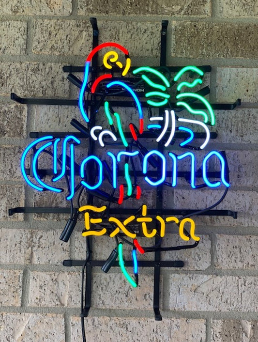 Light Up Corona Extra Parrot Sign - Vintage style Handmade Glass Neon Lamps - Bar/Business Logo decor 20"