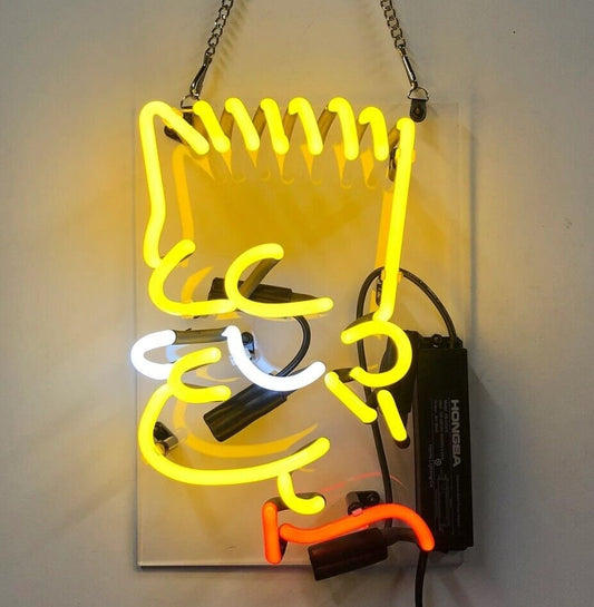 Light Up Bart Simpsons Cartoon Head Sign - Vintage style Handmade Glass Neon Lamps - Bar/Business Logo decor 14"