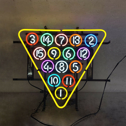 Light Up Pool Ball Rack Billiards Sign - Vintage style Handmade Glass Neon Lamps - Bar/Business Logo decor 19"x18"