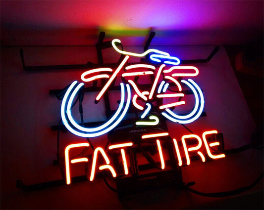 Light Up Fat Tire Bike Sign - Vintage style Handmade Glass Neon Lamps - Bar/Business Logo decor 17"x14"